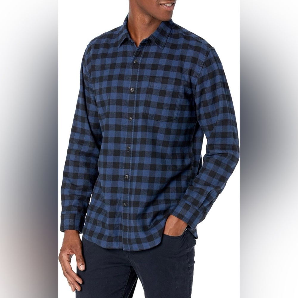 Mens Long-Sleeve Button Down Shirt-Checkered Pattern-Medium